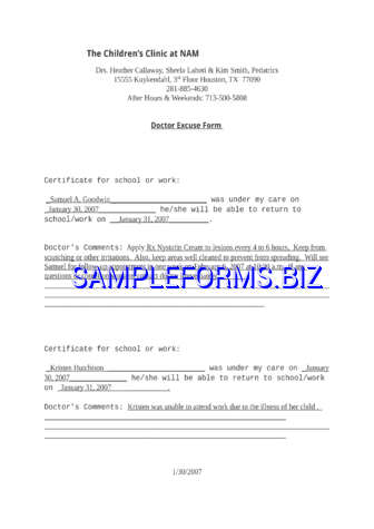 Doctors Note Template 1 doc pdf free